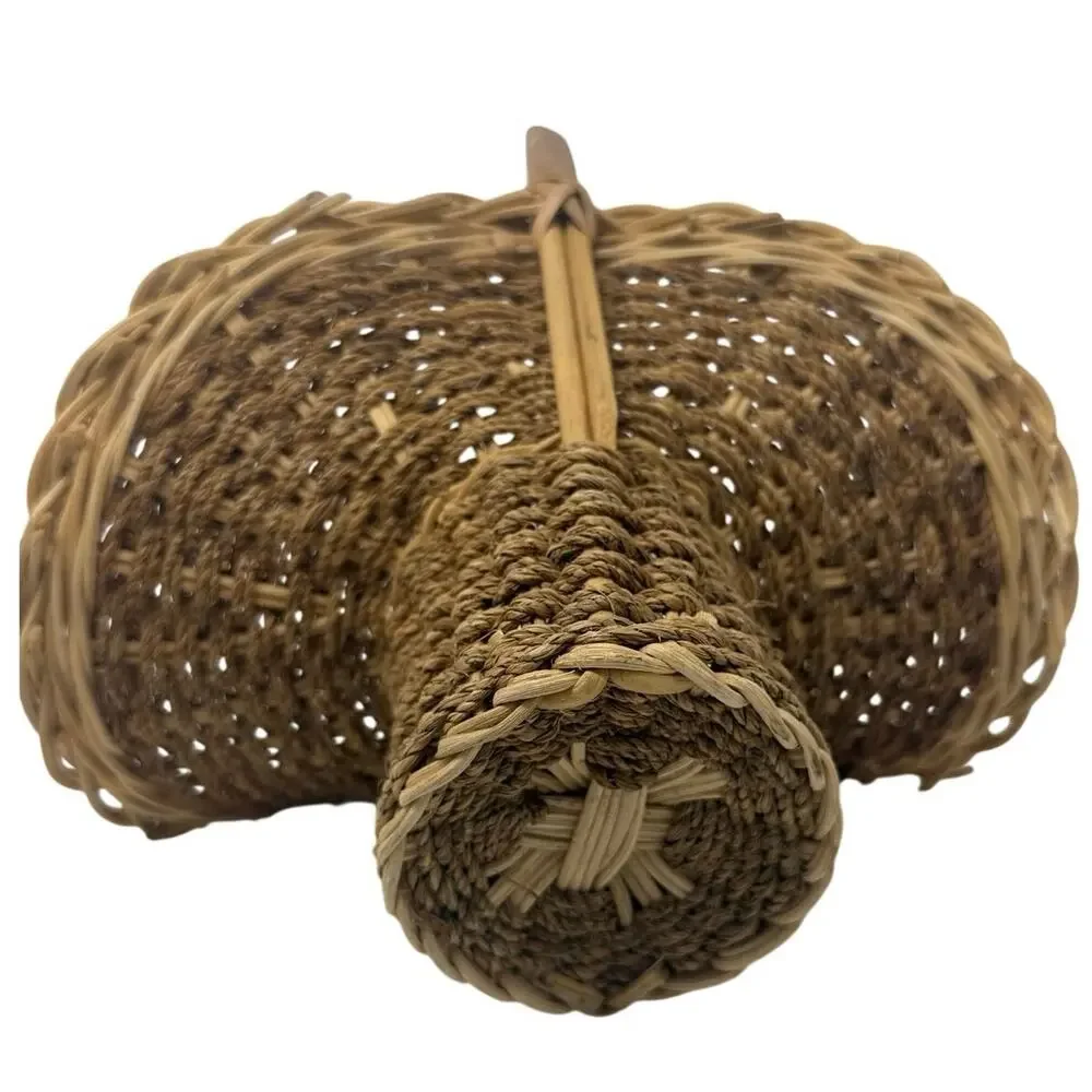Vintage Wicker Pedestal Basket with Handle Rustic Farmhouse Decor